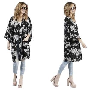 Spiritual Gangster Maya Kimono Duster Cover Up Black Floral One Size